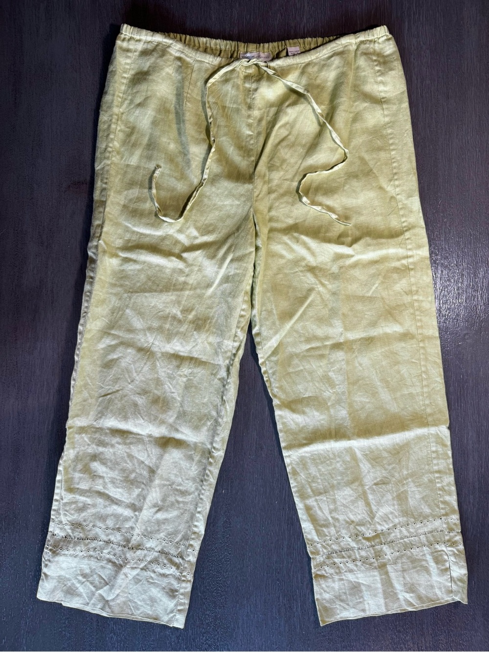 100% Linen Light Spring Green Wide Leg Pants Valerie S Drawstring